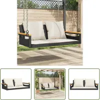 The Living Store De Living Store hangstoel met kussen, zwart, 109x62x40 cm, van polyrotan