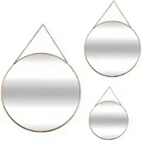 Atmosphera Set van 3 ronde Leny-spiegels met gouden metalen ketting