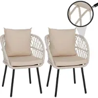Mendler Set van 2 tuinstoelen -Q38, tuinstoel met armleuningen, aluminium vlechtwerk Rope ~ frame zwart, bekleding crèmekleurig