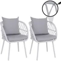 Mendler Set van 2 tuinstoelen -Q38, tuinstoel met armleuningen, aluminium vlechtwerk Rope ~ frame lichtgrijs, bekleding lichtgrijs