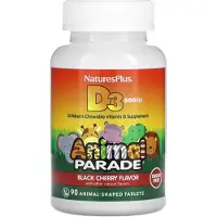 NaturesPlus , Animal Parade, Vitamine D3, Suikervrij, Zwarte Kers, 500 IU, 90 Dierenvormige Tablets