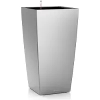 Lechuza CUBICO PREMIUM 40 - Plantenbak - met uitneembare binnenbak - met bewateringssysteem - ALL-IN-ONE set met LECHUZA-PON - zilver metallic