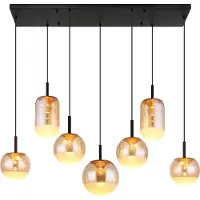 Globo Design Hanglamp Severin 7 Lichts Zwart Met Amber Glas