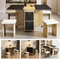 Youjia Eetset (met eettafel en 4 stoelen), inklapbare eettafel, 120*80*75 cm, multifunctionele uitschuifbare eettafel, eetkamerstoelen
