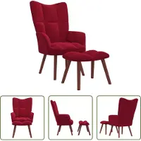 The Living Store De Living Store relaxfauteuil met voetenbankje, wijnrood, fluweel