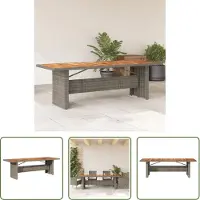 The Living Store De Living Store tuintafel met acaciahout blad, grijs, 240x90x75 cm, polyrotan