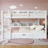 Sweiko 90x200cm Kinderbed, Stapelbed, met Laden, met Opbergvakken, Wit
