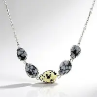Cavill - 925 Sterling Zilver Halsketting met Dalmatiër Jaspis 5,64 ct en Sneeuwvlokobsidiaan 21,7 ct - Druppelvormige Cabochon - Handgemaakt