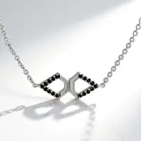 Cavill - Zilveren Halsketting 925 Sterling met 0,41 ct Zwarte Spinel Pavé - Geometrisch Design - Elegante Dames Ketting 50 cm