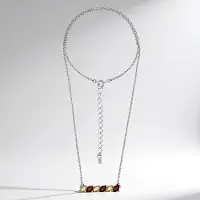 Cavill - 925 Sterling Zilver Halsketting met Kersrode & Citroen Baltische Barnstenen - 0,66 ct Marquise Cabochon - Verstelbaar Elegant