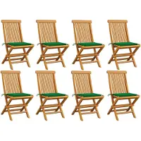 The Living Store : Tuinstoelen met groene kussens, 8 stuks. Gemaakt van massief teakhout