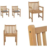 vidaXL Tuinstoelen 2 st met grijze kussens massief teakhout - Tuinstoel - Tuinstoelen - Buitenstoel - Buitenstoelen
