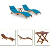 The Living Store Lounge Stoel - Ligbed - Ligbedden 2 st met tafel en kussens massief acaciahout - Tuinset - Buitenterras - Acacia Hout