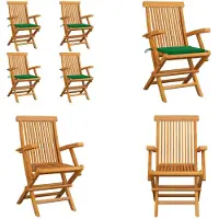 vidaXL Tuinstoelen 4 st met groene kussens massief teakhout - Tuinstoel - Tuinstoelen - Tuin Stoel - Tuin Stoelen