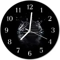 Tulup Wandklok - Water Klok Glas Met Opdruk - 30fi cm - Zwart Moderne Wandklok Glas - Witte Handen - Ronde Wandklok - Klok Glas Met Opdruk - Moderne Wandklok Glas