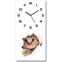 Tulup Wandklok - Kat Gekleurde Glazen Klok - 30x60 cm - Beige Glazen Klok Met Print - Zwarte handen - Rechthoekige Klok - Moderne Wandklok Glas - Wandklok Glas Decoratie