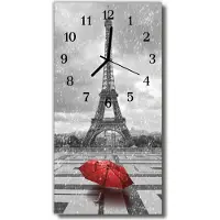 Tulup Wandklok - Eiffeltoren Wandklok Glas Decoratie - 30x60 cm - Veelkleurig Gekleurde Glazen Klok - Zwarte Handen - Rechthoekige Wandklok - Glazen Wandklok Design - Klok Glas Met Opdruk