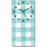 Tulup Wandklok - Blauw raster Decoratieve Glazen Klok - 30x60 cm - Blauw Glazen Wandklok Design - Zwarte handen - Rechthoekige Klok - Glazen Klok Met Print - Wandklok Glas Met Motief