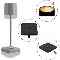 Proventa Tafellamp Oplaadbaar - 3 kleuren - Draadloos en dimbaar – Aluminium - Moderne touch lamp – Nachtlamp Slaapkamer – Grijs