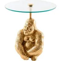 Invicta Ronde bijzettafel KONG 50cm goudkleurig metalen glazen aapfiguur gorilla sculptuur - 43203