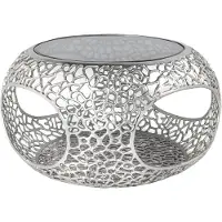 Invicta Ronde salontafel SPIN 75cm zilver zwart glas metaal met opbergvak handgemaakt - 44147