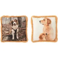 J-Line kussen Hond - polyresin - bruin/beige - small - 2 stuks
