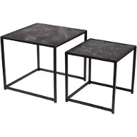 Invicta Set van 2 bijzettafels SLIM LINE 50cm antraciet zwart marmeren design salontafel met metalen frame - 44179