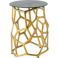 Invicta Handgemaakte bijzettafel LIQUID GEOMETRY 50cm goud rond metaal zwart glas - 44857