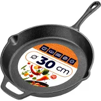 Kadax gietijzeren pan 30 cm, gietijzeren pan, geschikt voor inductie en oven, gietijzeren koekenpan