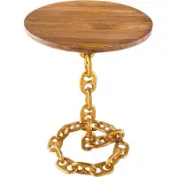 Invicta Design bijzettafel CHAINS 40cm goud mangohout handgemaakt metalen rond kettingframe - 42233
