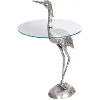 Invicta Ronde bijzettafel WILDLIFE HERON 90cm zilveren metalen glazen reigersculptuur handgemaakt - 43514