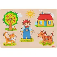 Goki Steekpuzzel - Kat, Hond, … - 5 Delen - 30X21X2,4Cm - Hout - 1 Jaar