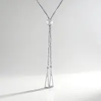 Cavill - Zilveren Ketting 925 Sterling Zilver met Platina Coating - Minimalistische Lange Ketting met Bol en Driehoek Hanger - Elegante Dames Sieraden