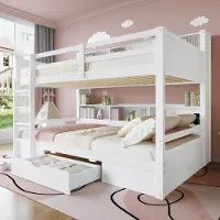 Sweiko stapelbedden, 90x200 cm (90x200 cm), enkele bedden, kinderbedden, stapelbedden, met lades, met opbergruimte, zonder matras, wit