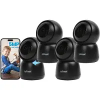 COOAU SC1 Pro Camerabewaking - 5MP Ultra HD - Huisdiercamera met app - Beveiligingscamera binnen - Wifi Camera APP - Volgt beweging en geluidsdetectie - Bewakingscamera - 2.4/5 GHz - Zwart - 4 Stuks