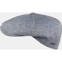 Hatland Duco - Linnen flatcap met visgraatpatroon - Marine blauw - Assorti - L