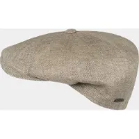 Hatland Duco - Linnen flatcap met visgraatpatroon - Beige - Assorti - M