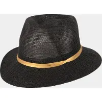 Hatland Yolanthe - Toyo hoed met gouden band - Zwart - Assorti - L/XL