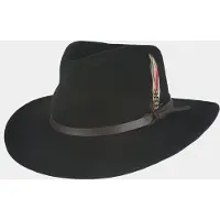 Hatland Dakota - Vilten hoed met veer - Zwart - Assorti - M