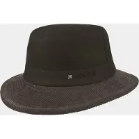 Hatland Dax - Katoenen wax hoed met corduroy rand - Bruin - Assorti - S