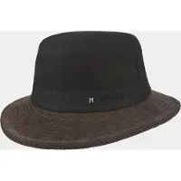 Hatland Dax - Katoenen wax hoed met corduroy rand - Zwart - Assorti - M