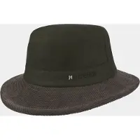 Hatland Dax - Katoenen wax hoed met corduroy rand - Olijf groen - Assorti - S