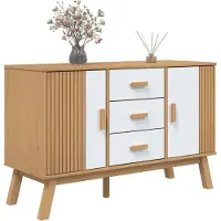 vidaXL Dressoir OLDEN 114x43x73,5 cm massief grenenhout wit en bruin