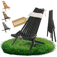 BOGATECO Opvouwbare Houten Tuinstoel met Kussen - Ligstoel 100 x 55 x 30 cm - Ruglengte 90 cm - Flexibel Ergonomisch Design - Keuze uit 4 Kleuren