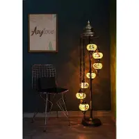 Halay Handmade Turkse lamp - vloerlamp met 7 bollen - mozaïek in warm geel en oranje-rood - unieke decoratie