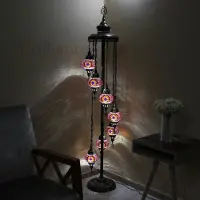 Halay Handmade Turkse lamp - vloerlamp met 7 bollen - mozaïek in warme kleuren - hoogte 160cm