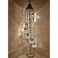 Halay Turkse vloerlamp - handgemaakt 7 bollen wit - mozaïek glas - hoogte 160 cm - E-14 fitting