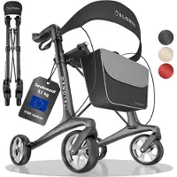 Aktiv shop GmbH Carbon Rollator – inklapbaar en licht met zitje, ultralicht 5,1 kg, wandelhulp voor senioren, 9-voudig in hoogte verstelbaar, met tas, antraciet - maat M