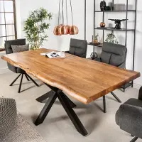 Riess Massief houten eettafel MAMMUT NATURE 220cm acacia metalen frame zwarte boomrand 6cm tafelblad - 41743