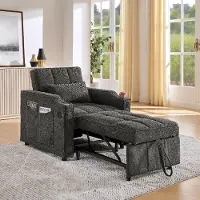 OKWISH Slaapbank 3-In-1 - Sofa En Logeerbed Met USB-Oplaadpoort - Voor Woonkamer Of Kantoor - Hout En Stof - Donkergrijs